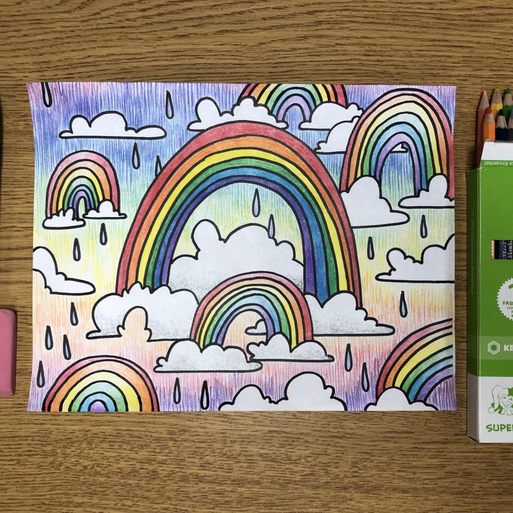 Complete an Art Fundraiser for Schools with Art to Remember image shows drawing of rainbows